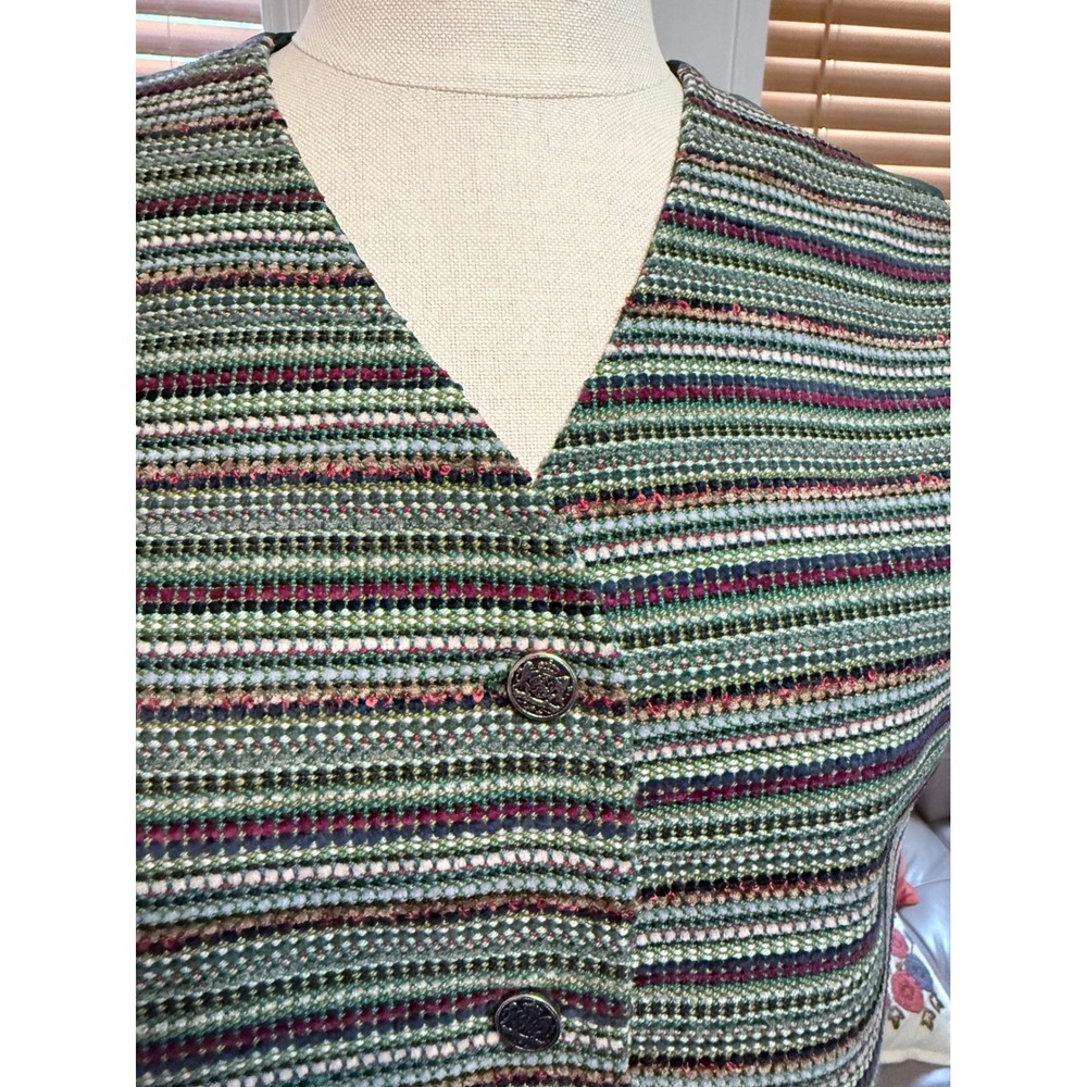 Lake Trail Studio Handwoven Vest Green Multi Color Striped Cotton Rayon Medium - Picture 3 of 8